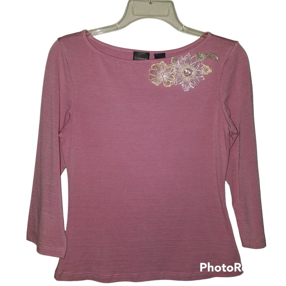 Copper‎ Key Junior Pre-Teen  Blouse with Embroidery Lace Sequin Flowers